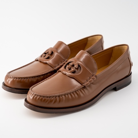 size 12.5G - Gucci Brown Leather Loafers GG Interlocking